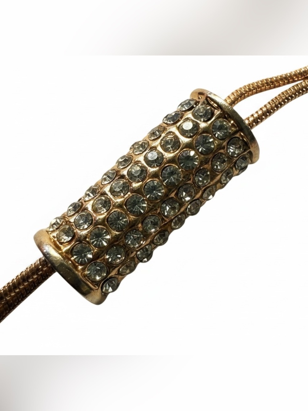 Rose Gold Bolo Tie Style Crystal Drop Snake Chain Necklace - Women's Jewelry - Picture 3 of 4